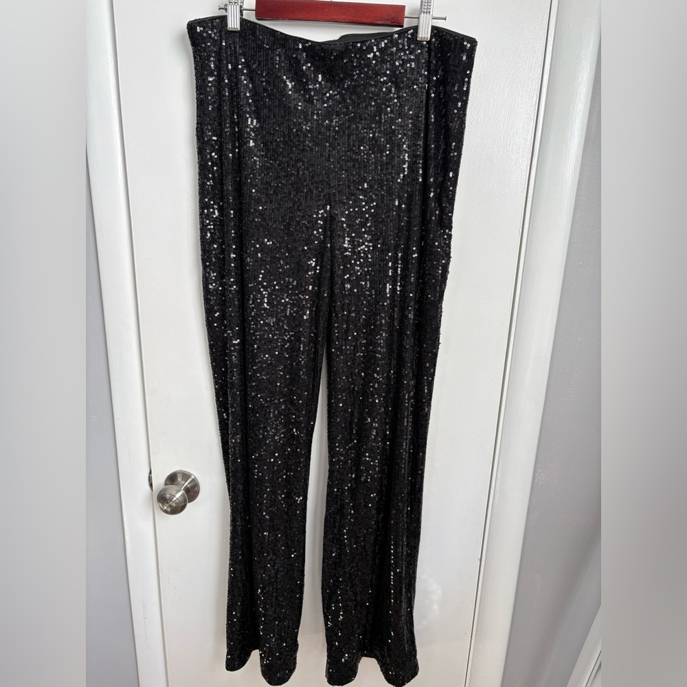 H&M Black Sequin wide leg pants, Large